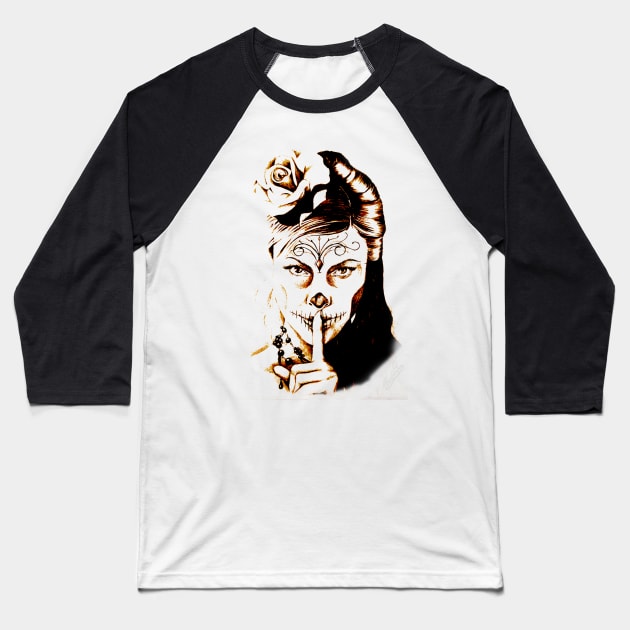 Skull girl Baseball T-Shirt by OctobersArt